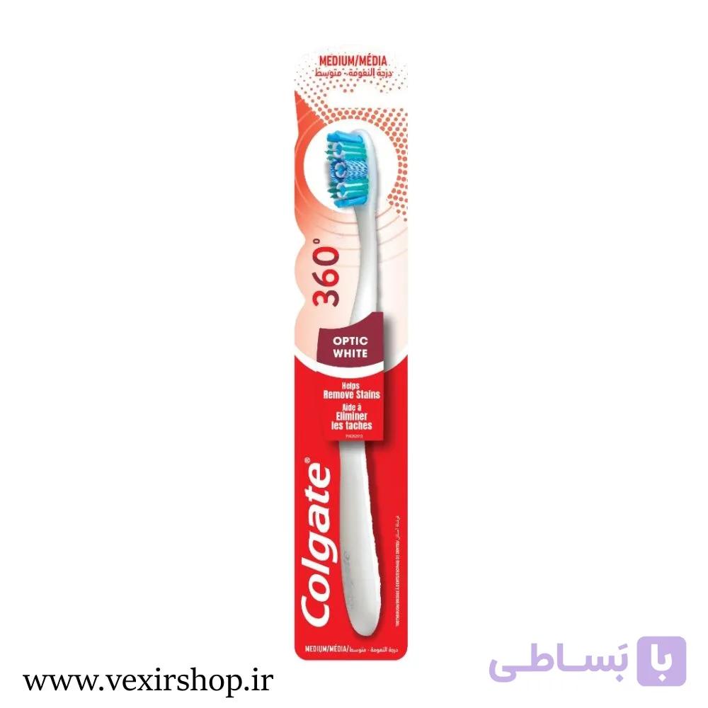 مسواک کلگیت مدل 360 Optic White با برس متوسط — تصویر 1
