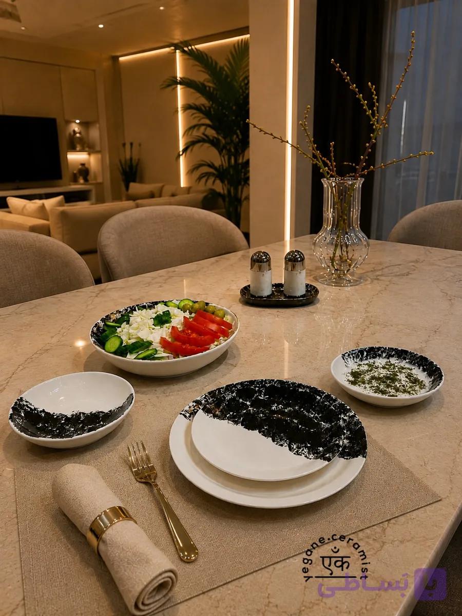 سرویس غذاخوری سرامیکی دست‌ساز طرح برگ