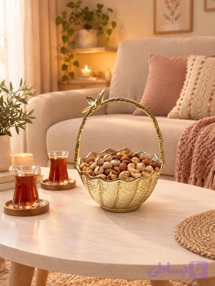 آجیل خوری آلومینیومی طرح سبد طلایی