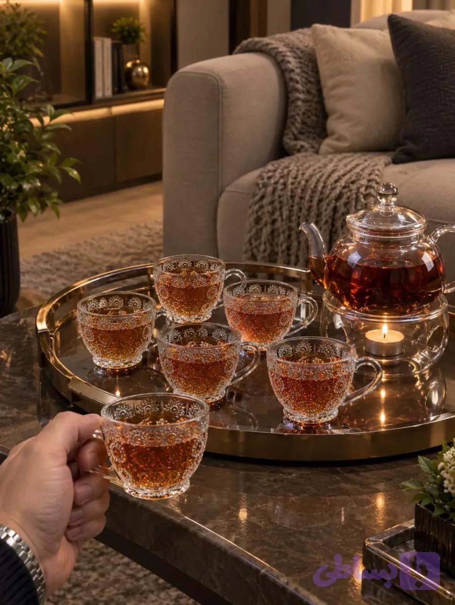 چایخوری بلوری طرح گل