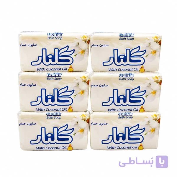 صابون حمام گلنار وزن ۱۳۰ گرم مدل سفید پک ۶ عددی