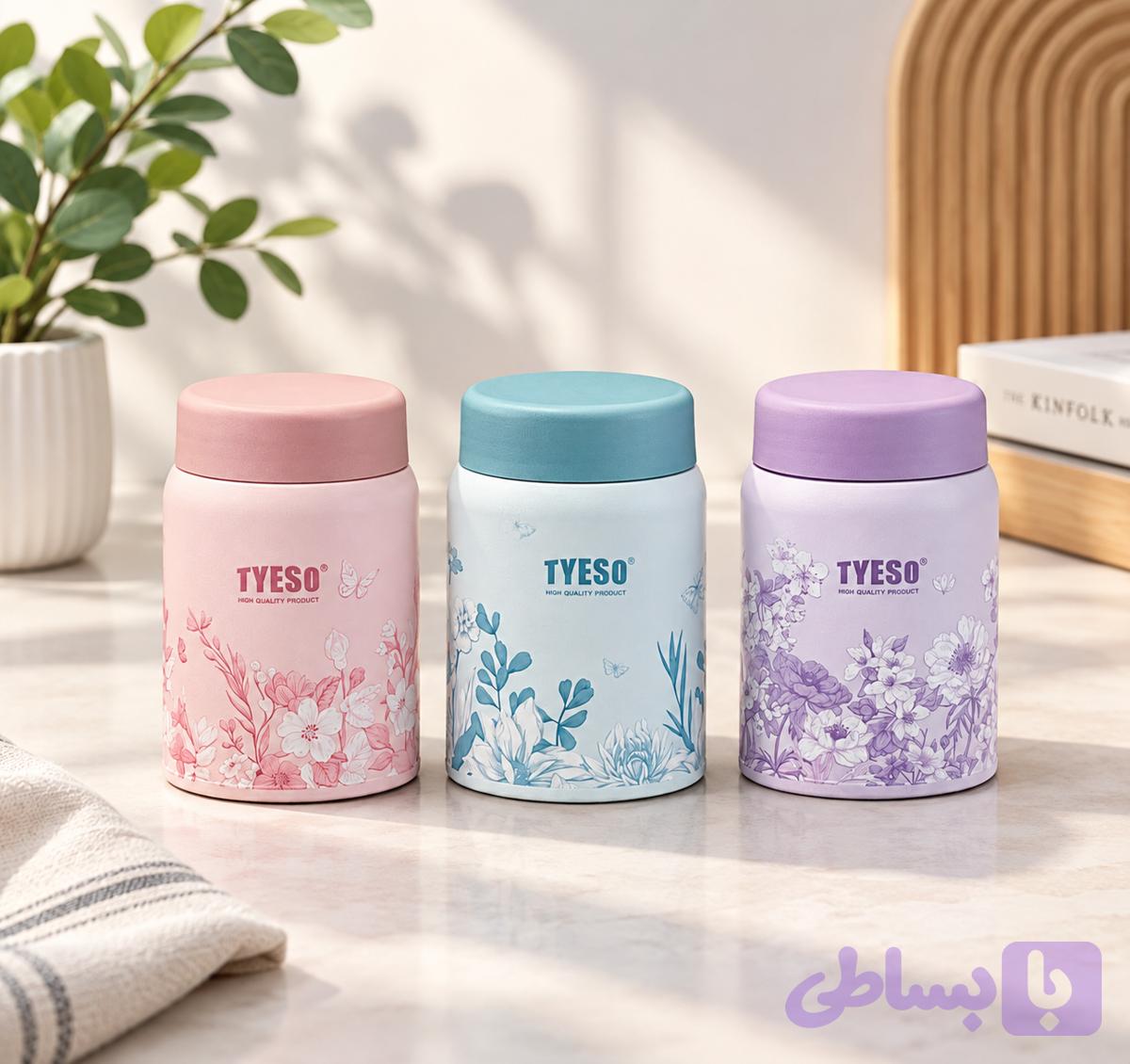 تراول ماگ و مینی فلاسک تایسو 280میل گلدار — تصویر 1