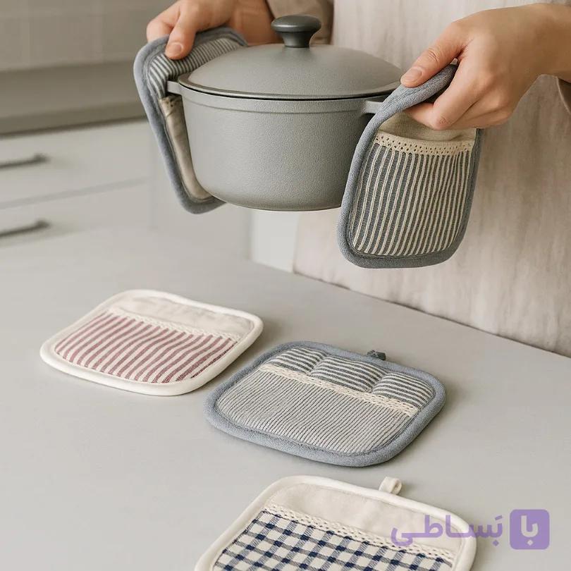 یک جفت دستگیره گرد آشپزخانه الیاف طبیعی — تصویر 1