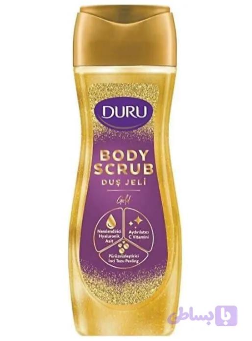 اسکراب بدن دورو Duru مدل Gold حاوی اسید هیالورونیک، ویتامین C و پودر مروارید، حجم 450ML