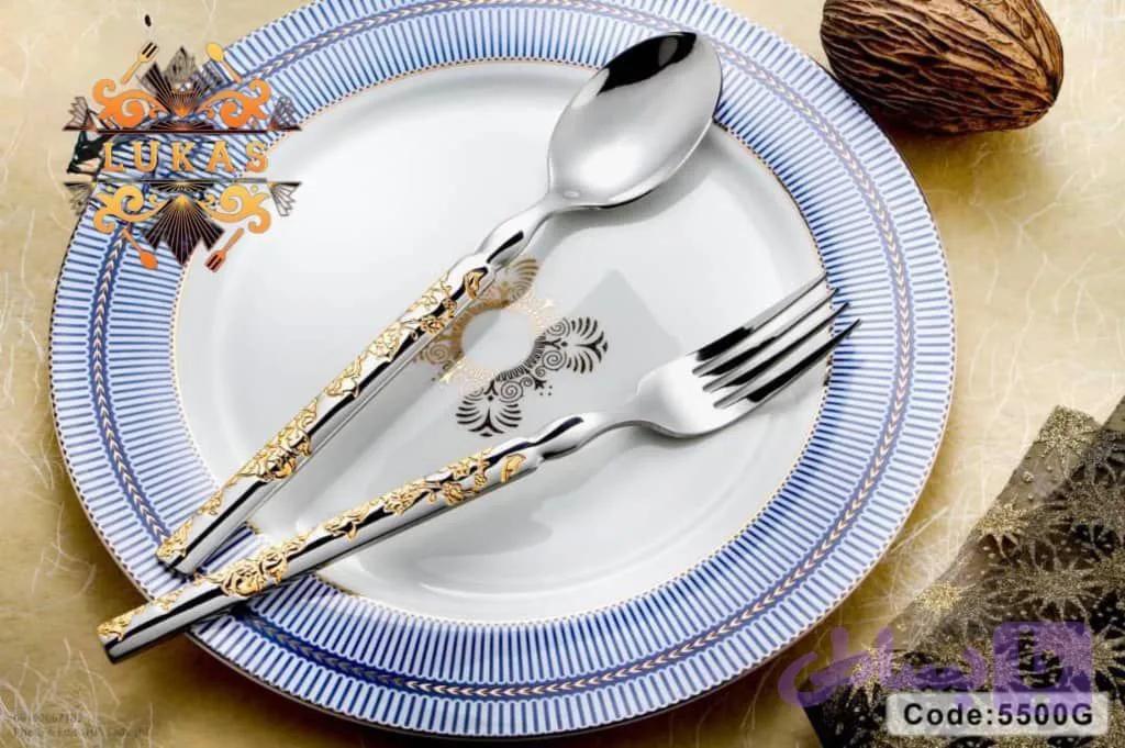 سرویس قاشق و چنگال 30 نفره 140 پارچه لوکاس (رزنباخ) از استیل ضد زنگ کد 5500G مدل نیم طلا
