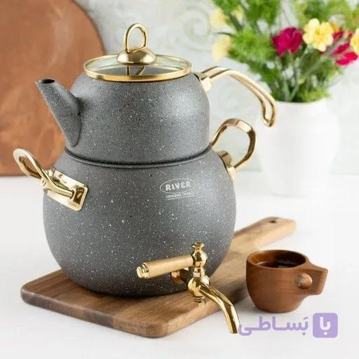 کتری و قوری گرانیتی 2.8 لیتر RIVER ریور طوسی کد 5863 — تصویر 1