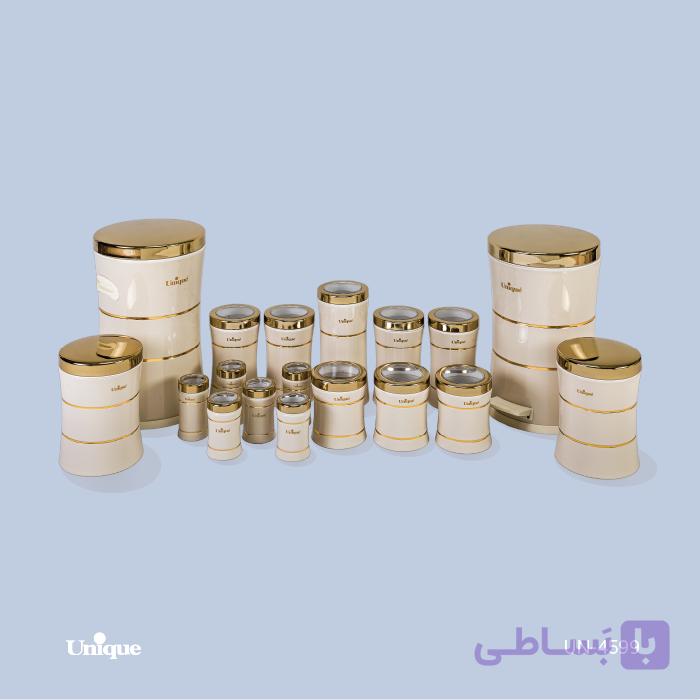 سرویس آشپزخانه ۱۸ پارچه کمرباریک خطی کرم طلایی کد UN-4599