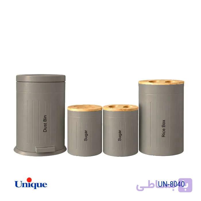 ست 4 پارچه یونیک طوسی درب بامبو  فلورانس UN-8040