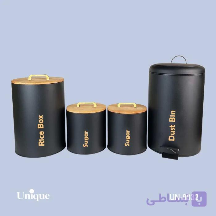 ست 4 پارچه یونیک مشکی درب بامبو مدل فلورانس UN-8032