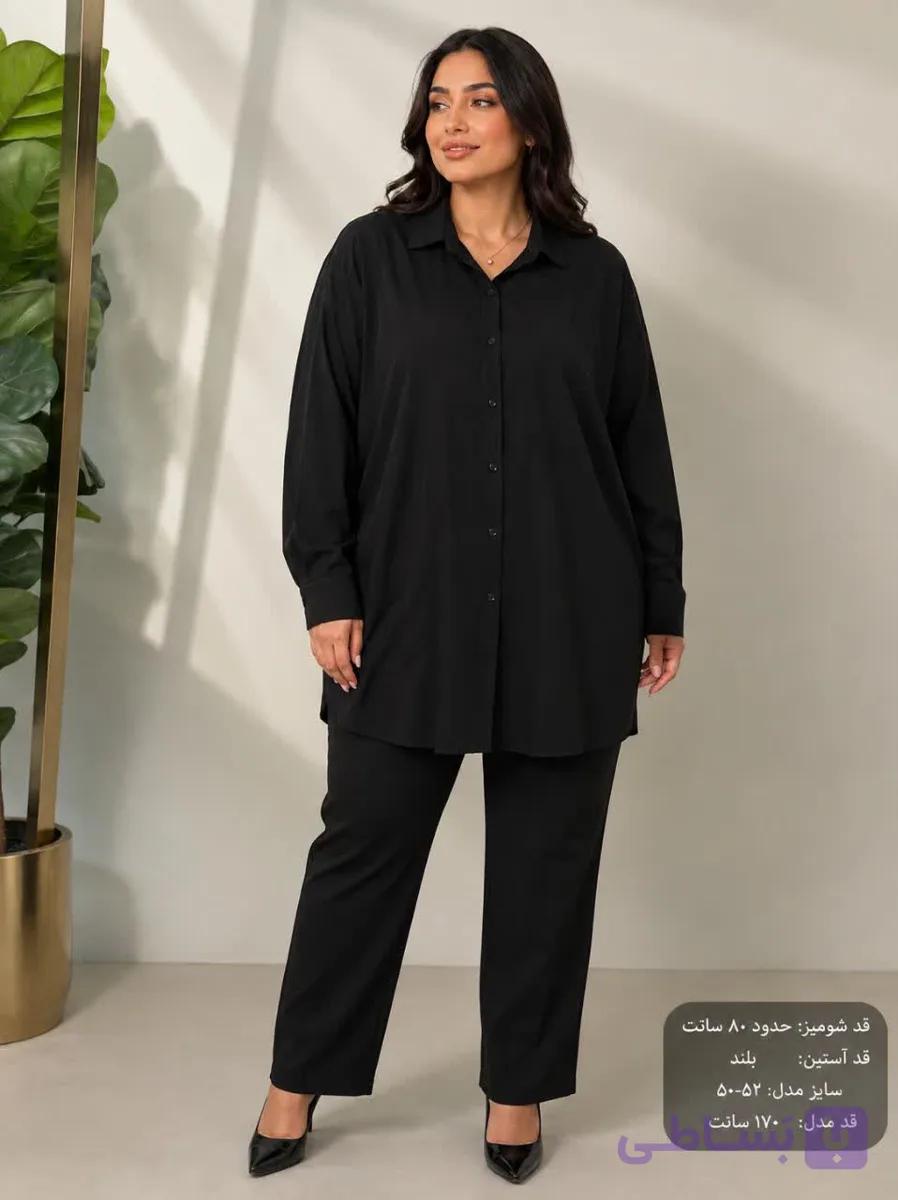 شومیز زنانه سایز بزرگ کیمونو گاباردین ویسکوز مشکی
