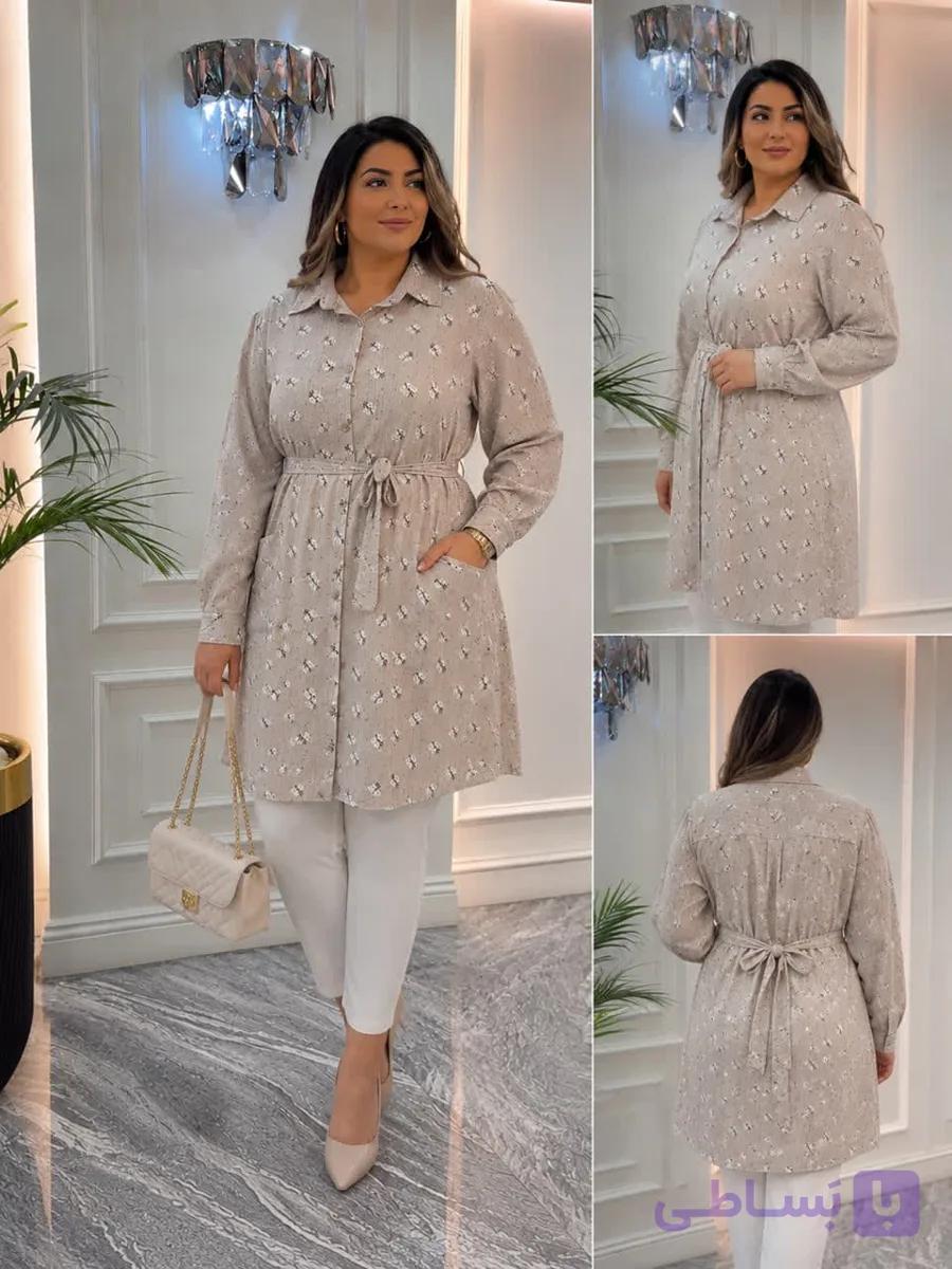 شومیز مانتویی زنانه سایز بزرگ گل گچی