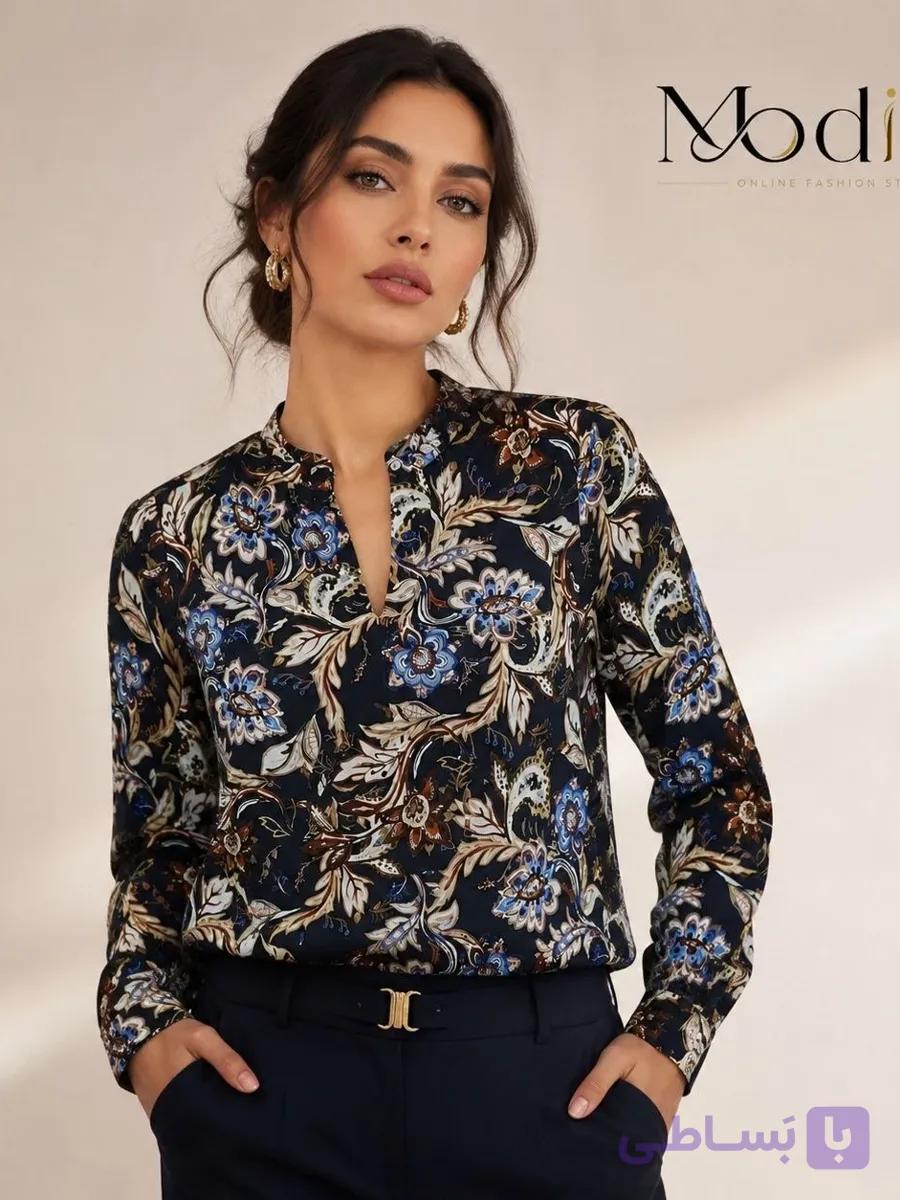 شومیز زنانه نخی طرح گل‌دار — تصویر 1