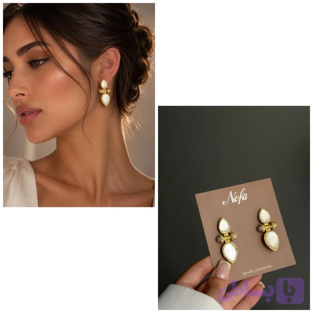 گوشواره اشکی ترکیب سنگ و مروارید — تصویر 1