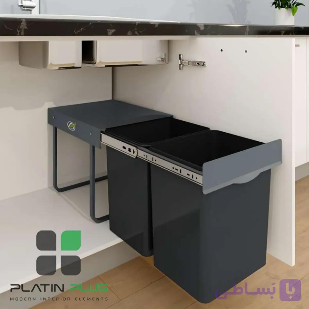 سطل زباله دوقلو آرام‌بند آوات 112 یونیت ۴۰ سانت | تفکیک زباله بی‌صدا — تصویر 1