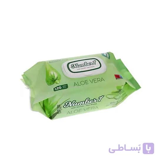 دستمال مرطوب نامبروان رایحه آلوئه ورا بسته 120 عددی Number 1 — تصویر 1