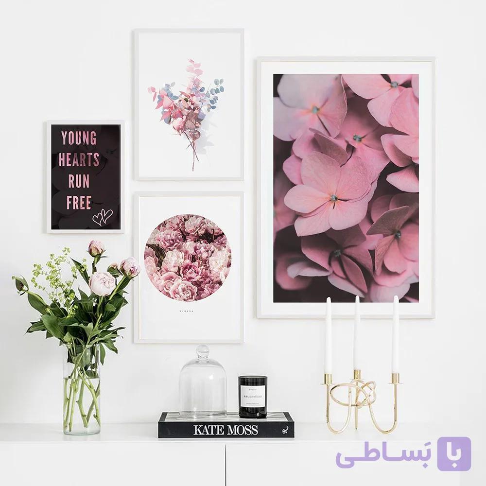 تابلو دیواری چند تکه گل‌های صورتی — تصویر 1