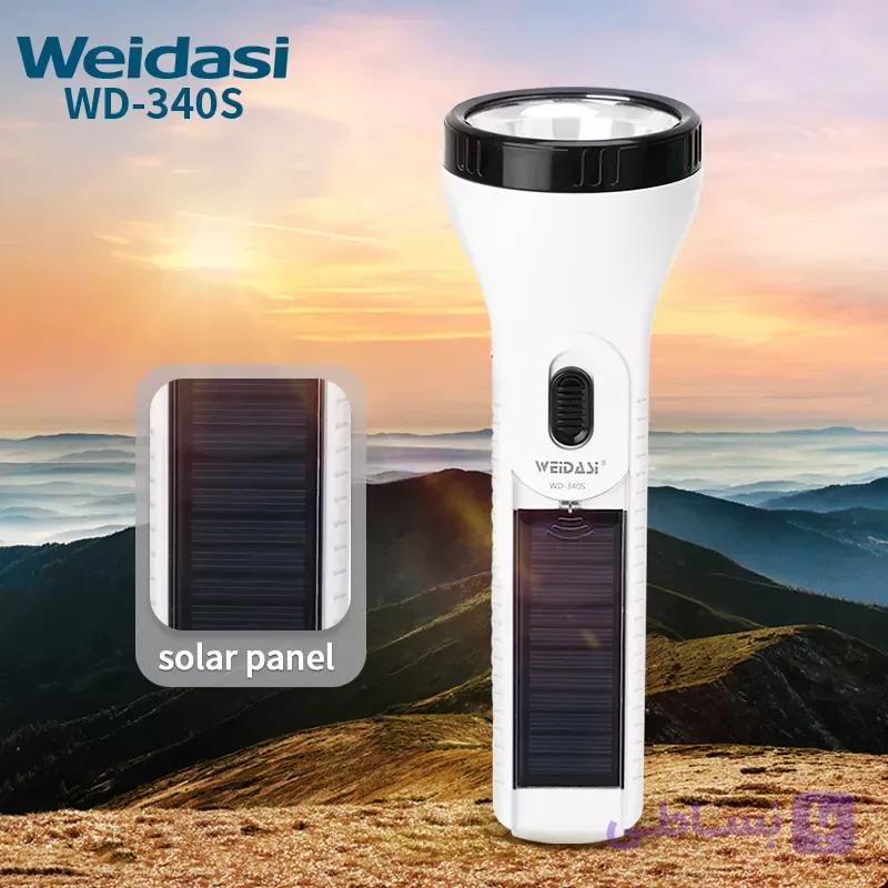 چراغ دستی شارژی خورشیدی ویداسی مدل WD-340S با چراغ قوه LED