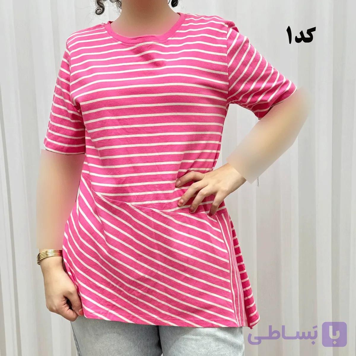 تیشرت راه راه بنگلادشی نخ پنبه چهارفصل زنانه سایز S تا XXXL تن خور راحت