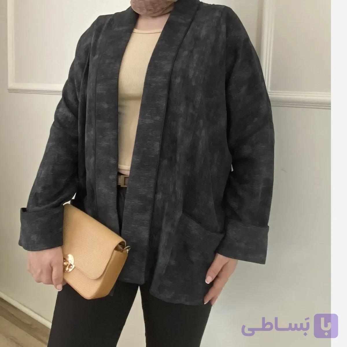 مانتو زنانه قهوه ای موکا آستین کیمانو سایز 40 تا 46 جنس شانتون گازوییلی
