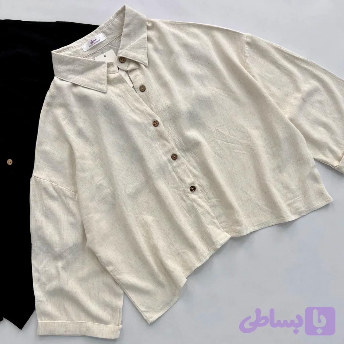 شومیز کراپ لینن زنانه آستین پاکتی