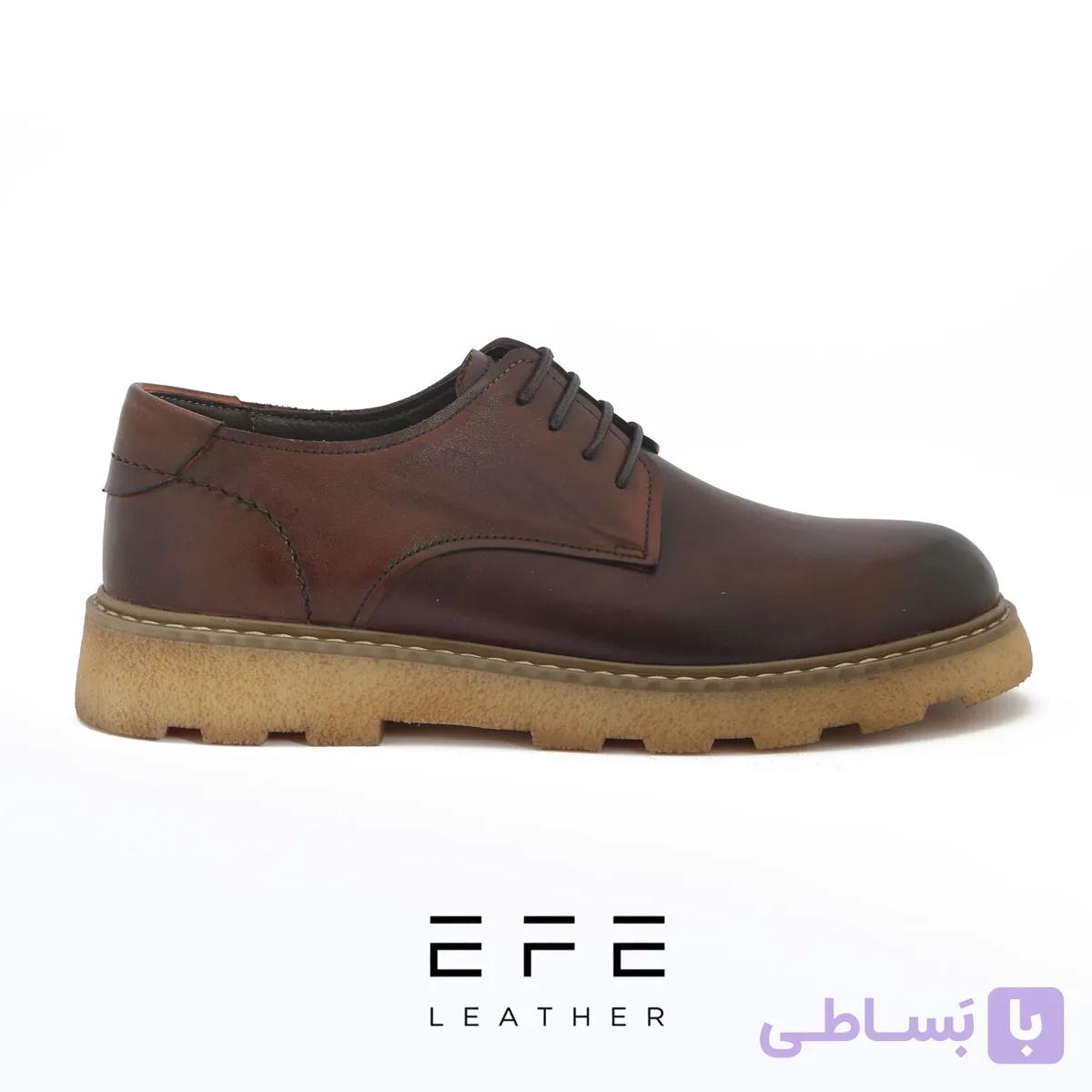 کفش چرم کژوال قهوه ای بنددار مدل تورین — تصویر 1