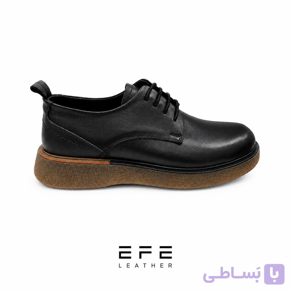 کفش چرم کژوال مشکی بنددار مدل تورین — تصویر 1