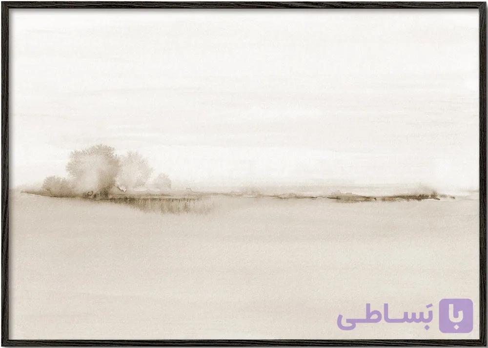 تابلو آبرنگی منظره مینیمال دشت سپیا با درخت شماره 50 – Watercolor landscape N 50 Sepia — تصویر 1