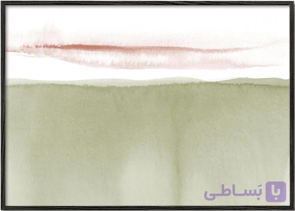 تابلو آبرنگی منظره مینیمال افق سبز زیتونی شماره 40 – Watercolor landscape N 40 Olive green — تصویر 1