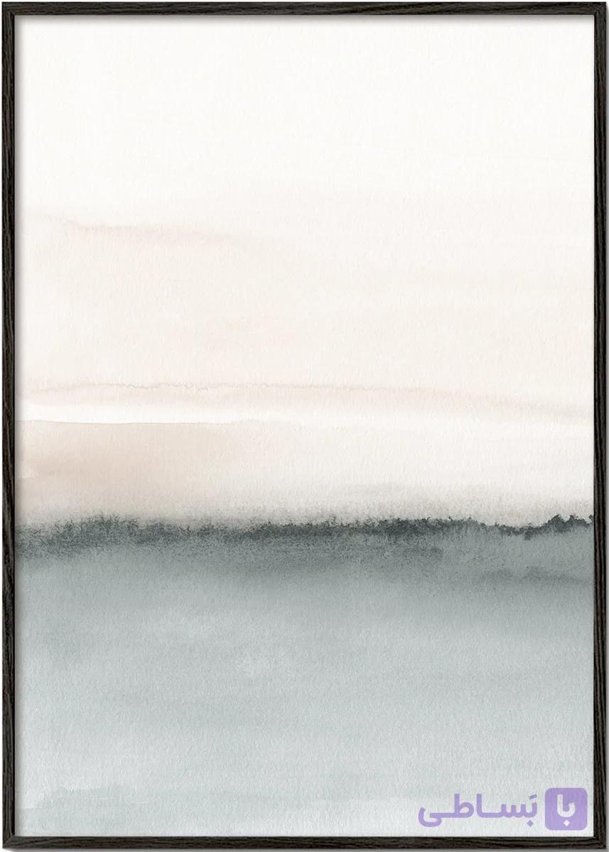 تابلو آبرنگی منظره مینیمال افق مرجانی و طوسی شماره 46 – Watercolor landscape N 46 Soft coral &amp; Gray 2 – 2 — تصویر 1