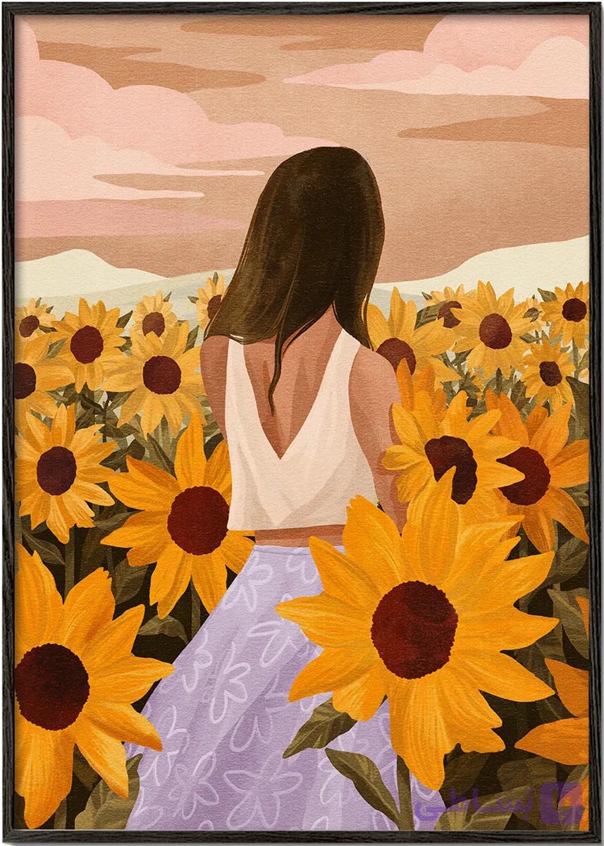 تابلو دکوراتیو دختر در میان گل‌های آفتاب گردان – Sunflower Evenings — تصویر 1