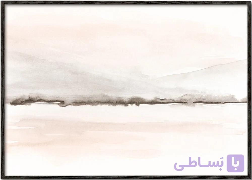 تابلو آبرنگی منظره مینیمال مرجانی و طوسی گرم شماره 48 – Watercolor landscape N 48 Coral &amp; Warm Gray — تصویر 1