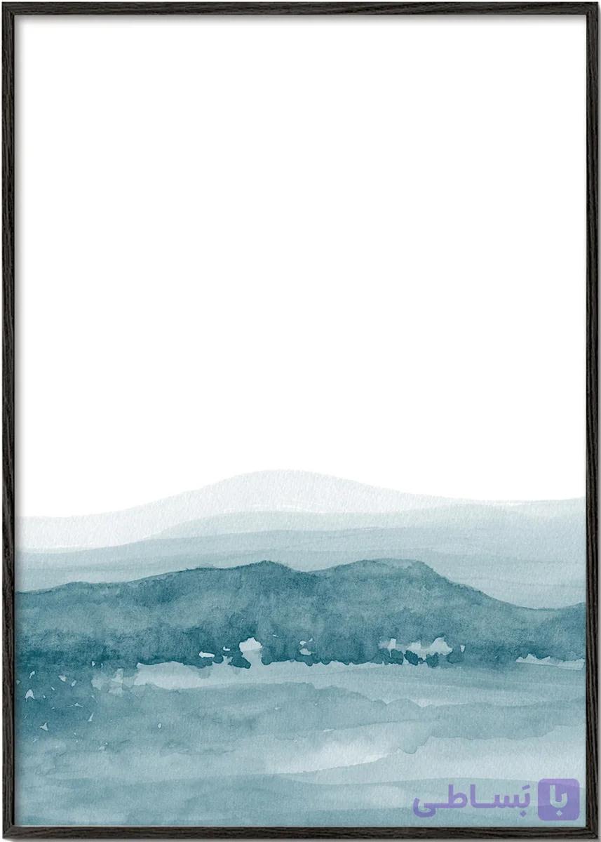 تابلو آبرنگی منظره مینیمال تپه‌های سبزآبی شماره 22 – Watercolor Landscape N 22 — تصویر 1