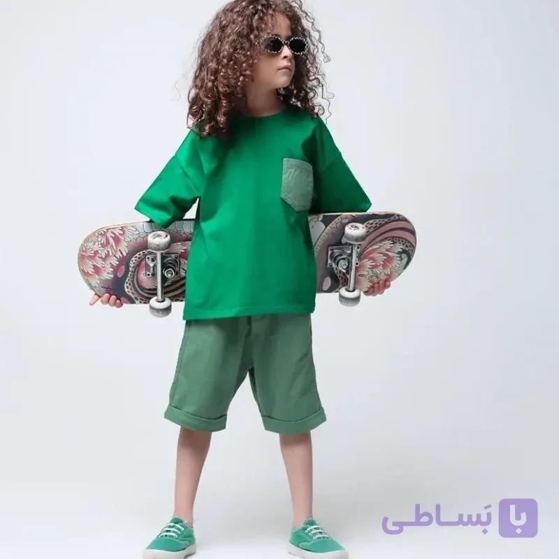 تیشرت و شلوارک پنبه لاکرا اسپرت در 6رنگ و سایز2تا8سال