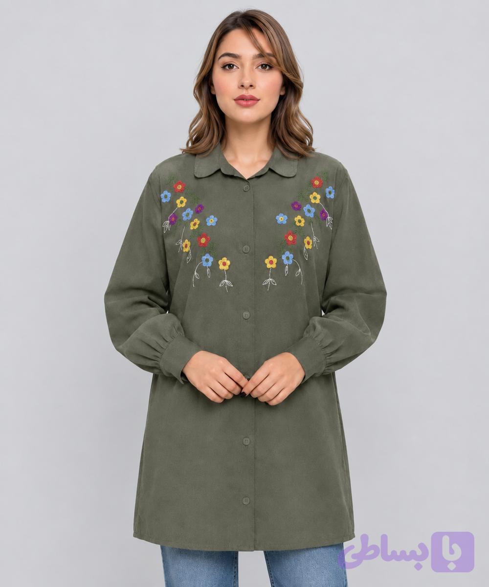 تونیک زنانه رنگ خزه ای تیره فری سایز از ۴۰تا۴۶