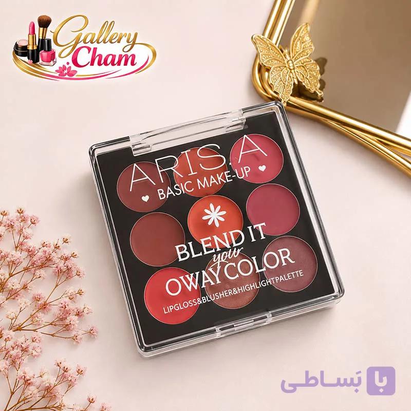 پالت رژگونه، لیپ گلاس و هایلایتر 9 رنگ | پالت آرایشی چندکاره Basic Make-Up — تصویر 1
