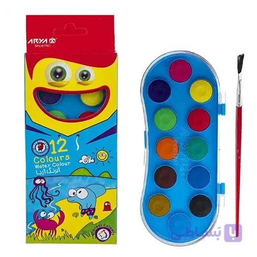 آبرنگ 12 رنگ بیضی آریا به همراه قلم مو