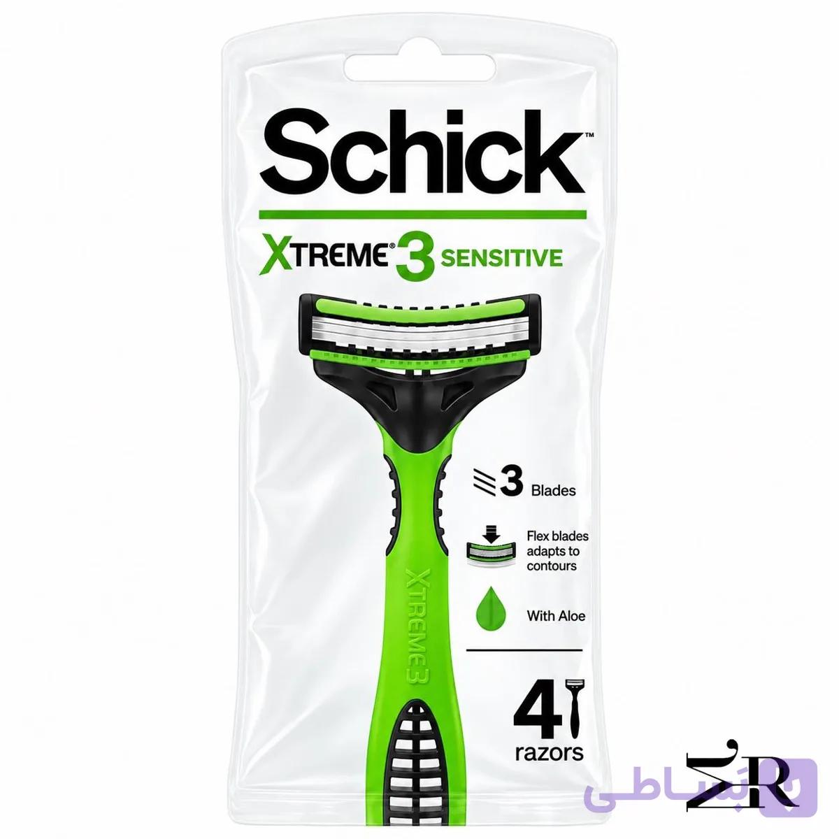 تیغ اصلاح مردانه ۳ تیغه شیک مدل Xtreme 3 Sensitive | بسته ۴ عددی