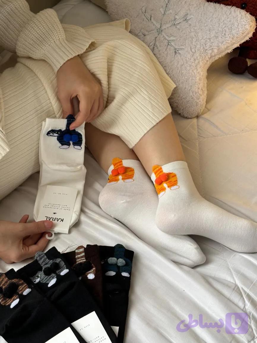 جوراب نیم ساق فانتزی گربه گیلاس دار