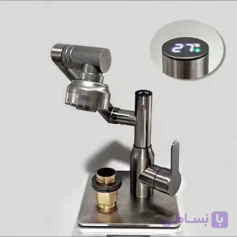 شیر روشویی تلسکوپی هایشنگ ۳۶۰ درجه با نمایشگر دما — تصویر 1