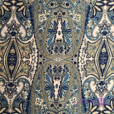 پارچه ساتن سیلک وارداتی طرح سنتی آبی کد 2223 — تصویر 1