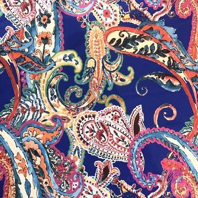 پارچه کرپ حریر طرح سنتی رنگ آبی کد 974 — تصویر 1