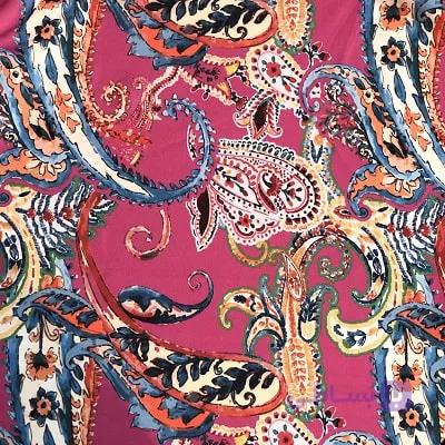 پارچه کرپ حریر طرح سنتی رنگ سرخابی کد 975 — تصویر 1