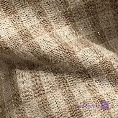 پارچه لنین نچرال هندی چهارخانه رنگ کرم کد 2834 — تصویر 1
