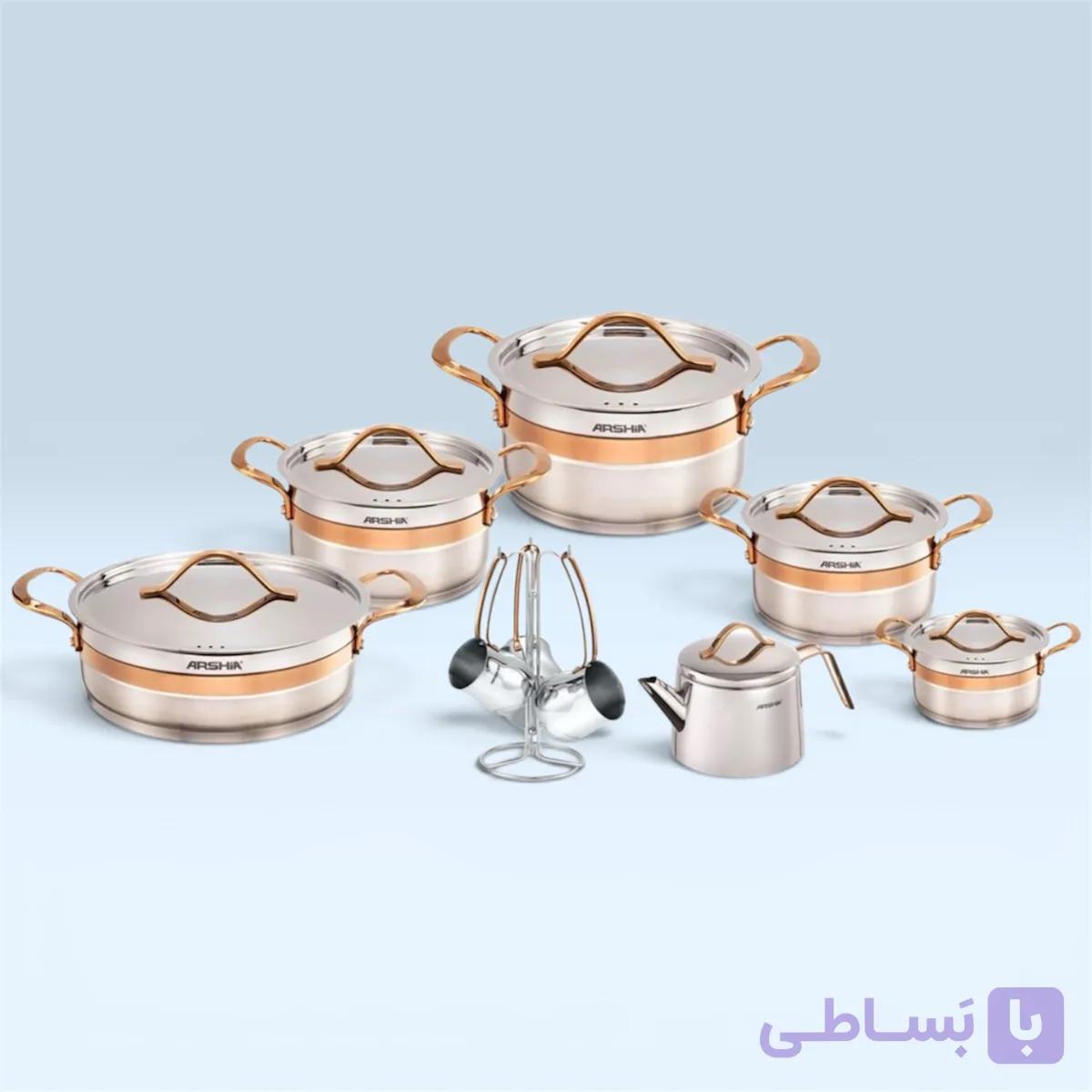 سرویس قابلمه استیل عرشیا مدل: SS270-32۸۰ رزگلد۱۶ پارچه