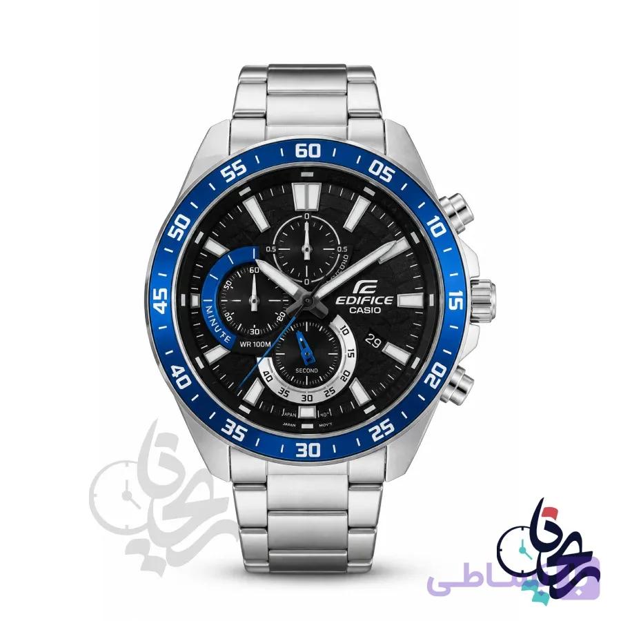 ساعت مردانه کاسیو مدل CAS_R10 | کورنوگراف تاچیمتر با بزل آبی متالیک و صفحه فیبر کربن