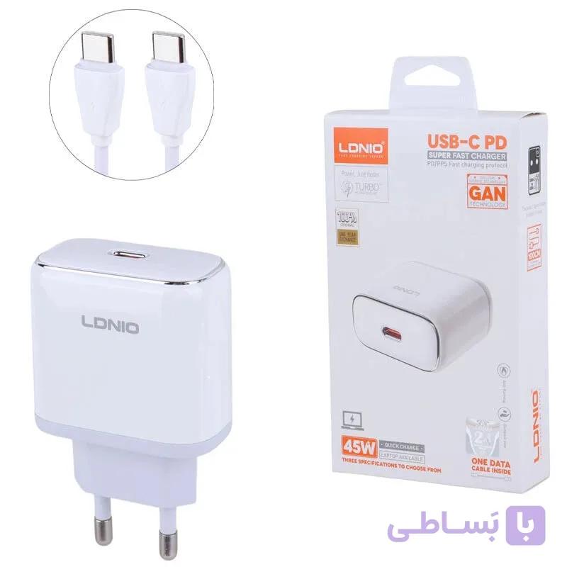 شارژر 45 وات الدینیو مدل Q1415 بهمراه کابل دو سرتایپ سی — تصویر 1