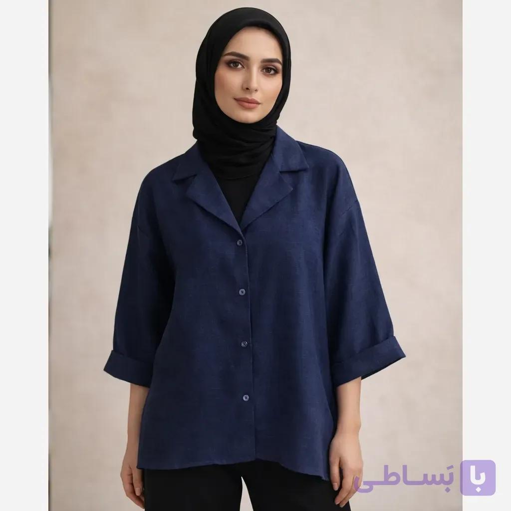 شومیز زنانه لنین اورسایز یقه انگلیسی بهاره آبی آسمانی کد 12345