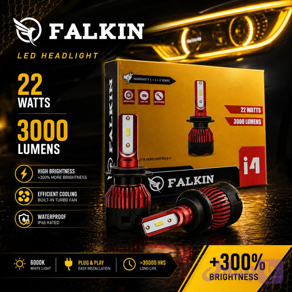 هدلایت فالکن FALKIN i4 | توان 22 وات | نور 3000 لومن | 6000K پایه H1 — تصویر 1