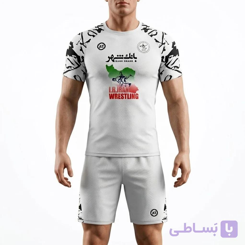 ست تیشرت و شورت ورزشی کشتی فدراسیونی طرح بانک شهر
