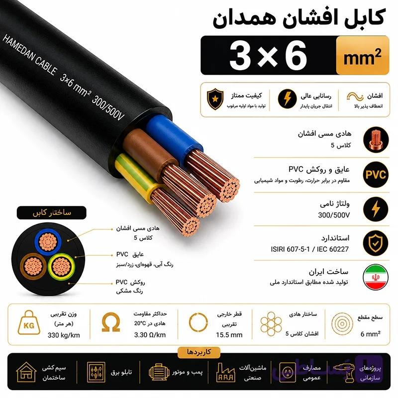 کابل مسی افشان 6*3 — تصویر 1